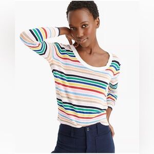 J CREW black label, rainbow stripe, scoopneck, cropped fine gauge sweater, small